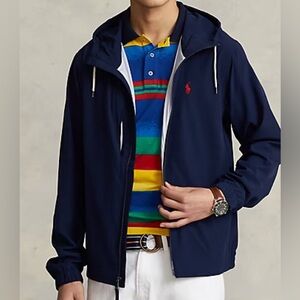 🏇Polo Ralph Lauren Men’s Large Navy Packable Hooded Full Zip Up Jacket Preowned